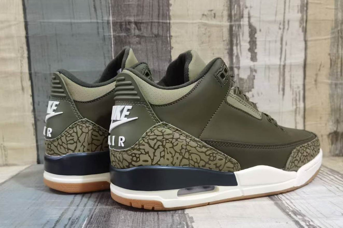 Air Jordan 3 Retro MENS Medium Olive Sequoia Sail Elephant Print DN3707-202 EU | Timberline Postscript